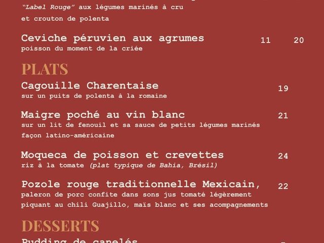 Maison Madlin Menu